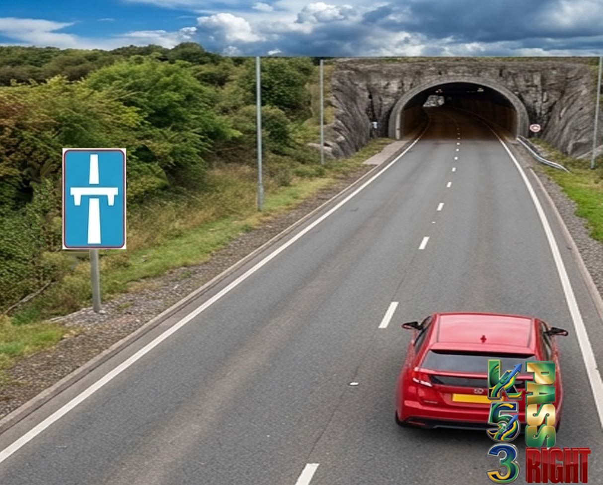 Single-carriageway freeway begins sign example